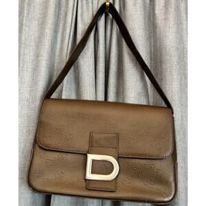 DKNY logo brown Leather Small Shoulder Bag Purse Vintage Y2K Academia